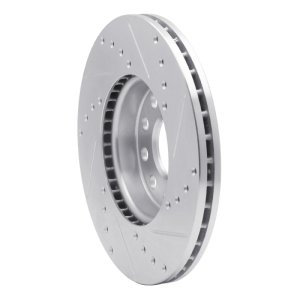 Audi A3 Brake Rotor (1) - Front Left - R1 Concepts - Drilled & Slotted - Silver - `05-`25